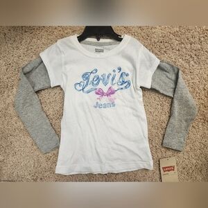 Levi's Kids White and Gray Long Sleeve Tee with Purple Accents